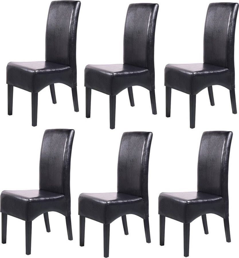 MCW Set van 6 Eetkamerstoel Keukenstoel Latina LEATHER ~ zwart donkere poten