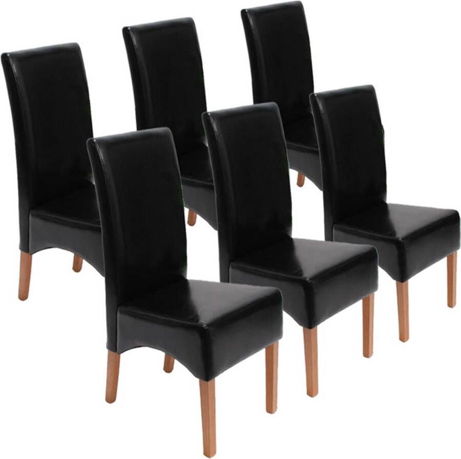 MCW Set van 6 eetkamerstoelen Keukenstoel Latina stoel LEER ~ zwart lichtgekleurde poten