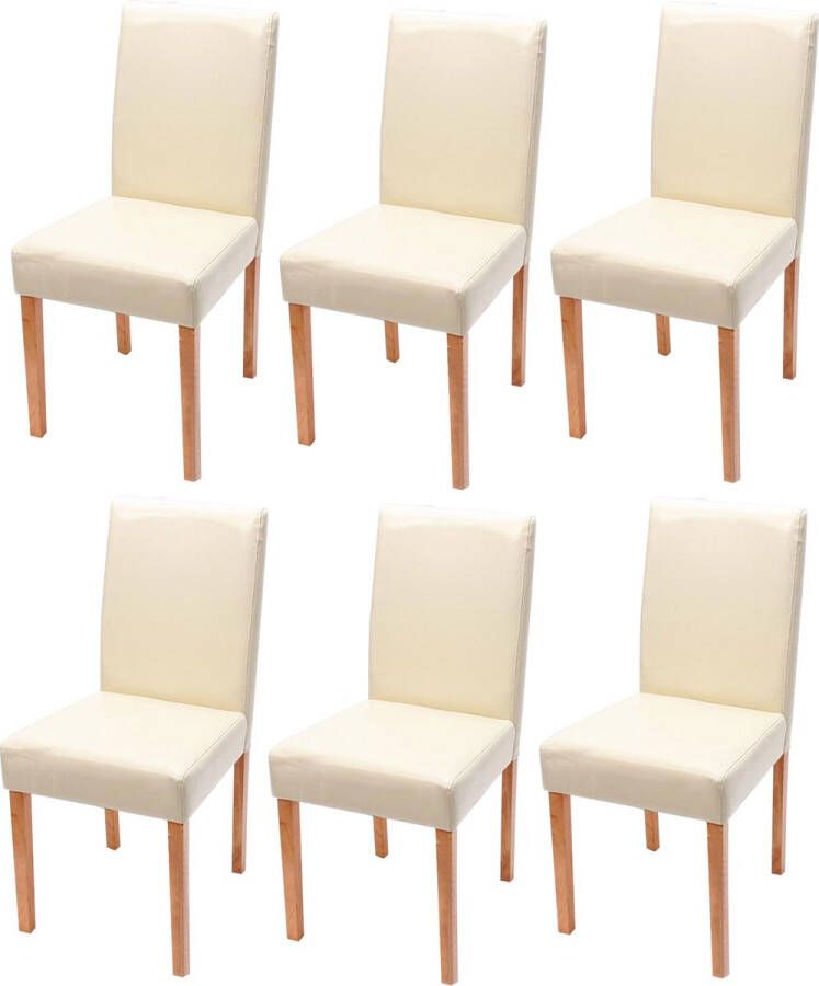 MCW Set van 6 eetkamerstoelen Keukenstoel Littau ~ leer crème lichtgekleurde poten