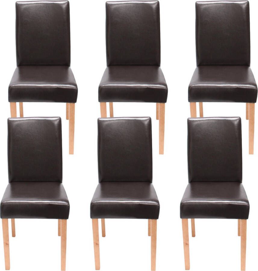 MCW Set van 6 Eetkamerstoel Keukenstoel Littau ~ Leer bruin lichte poten