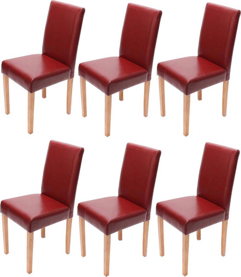 MCW Set van 6 Eetkamerstoel Keukenstoel Littau ~ Leer rood lichte poten