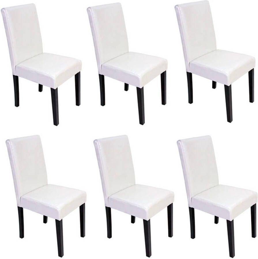 MCW Set van 6 eetkamerstoelen Keukenstoel Littau ~ leer wit donkere poten