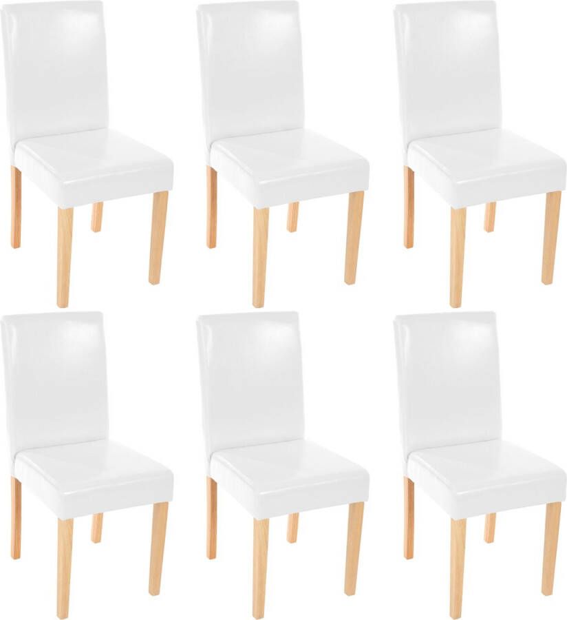 MCW Set van 6 Eetkamerstoel Keukenstoel Littau ~ Leer wit lichte poten
