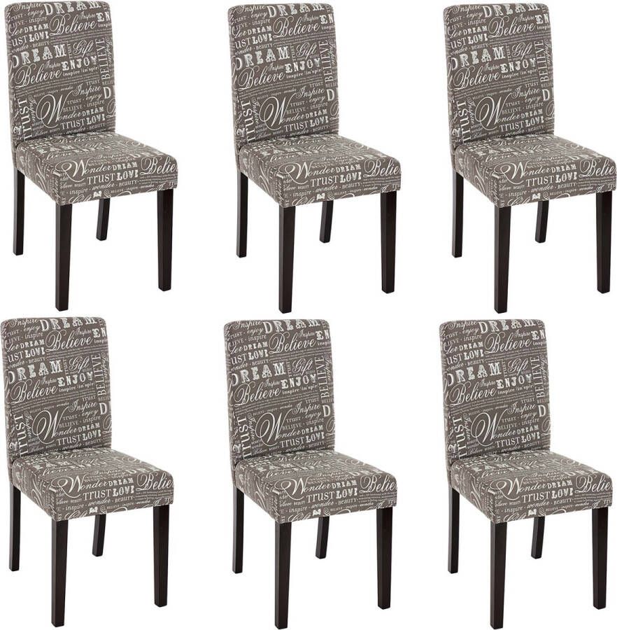 MCW Set van 6 eetkamerstoelen Keukenstoel Littau ~ textiel met letters grijs donkere poten