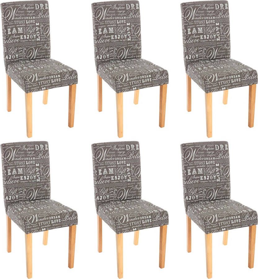 MCW Set van 6 eetkamerstoelen Keukenstoel Littau ~ textiel met letters grijs lichte poten