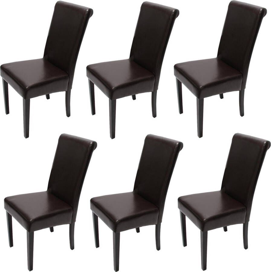 MCW Set van 6 eetkamerstoelen Keukenstoel Novara II leer ~ bruin donkere poten
