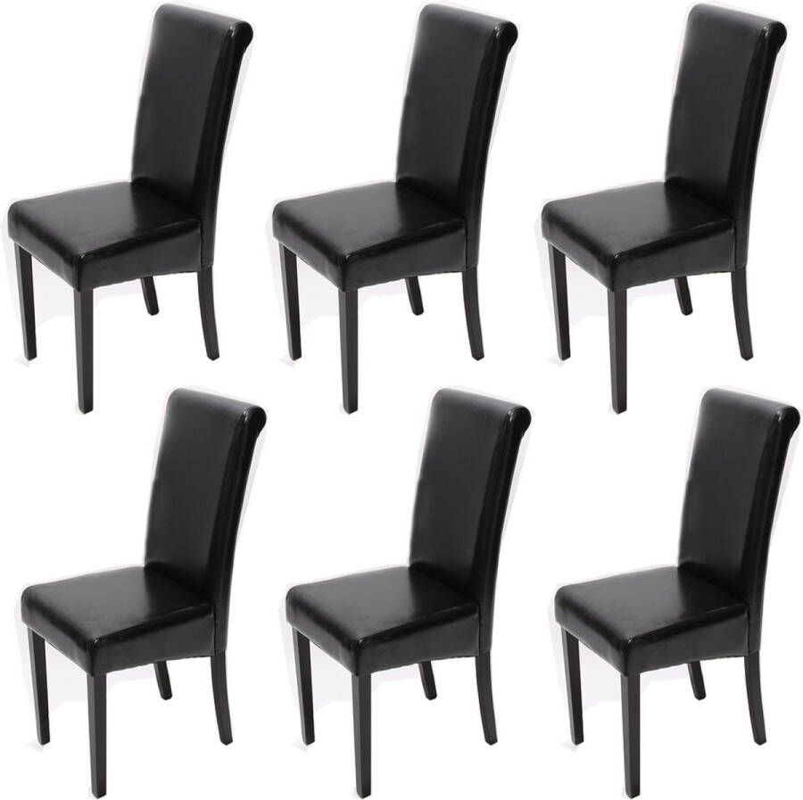 MCW Set van 6 eetkamerstoelen Keukenstoel Novara II leer ~ zwart donkere poten