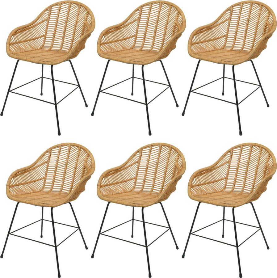 MCW Set van 6 eetkamerstoel -M28 keukenstoel rieten stoel rotan stoel rotan stoel Kubu rotan metaal