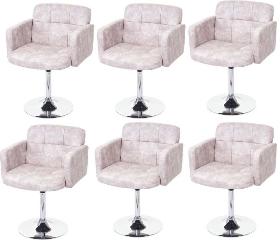 MCW Set van 6 Orlando eetkamerstoelen draaistoel imitatie suède chroom MVG-gecertificeerd ~ vintage lichtgrijs