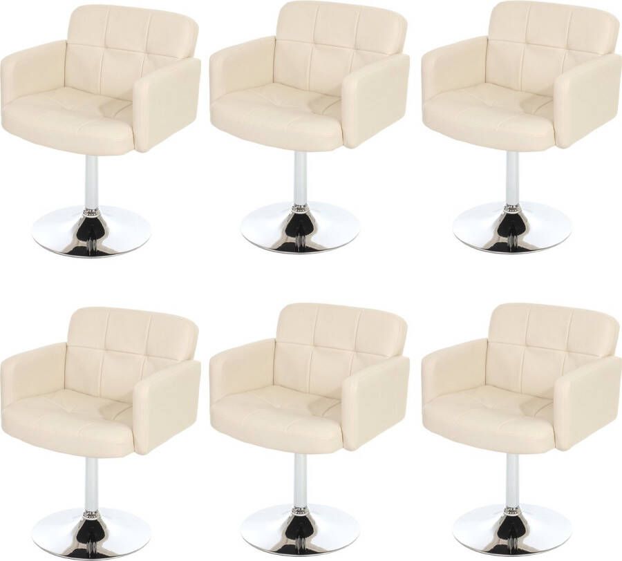 MCW Set van 6 Eetkamerstoel Orlando Keukenstoel Draaistoel Kunstleer Chroom ~ crème