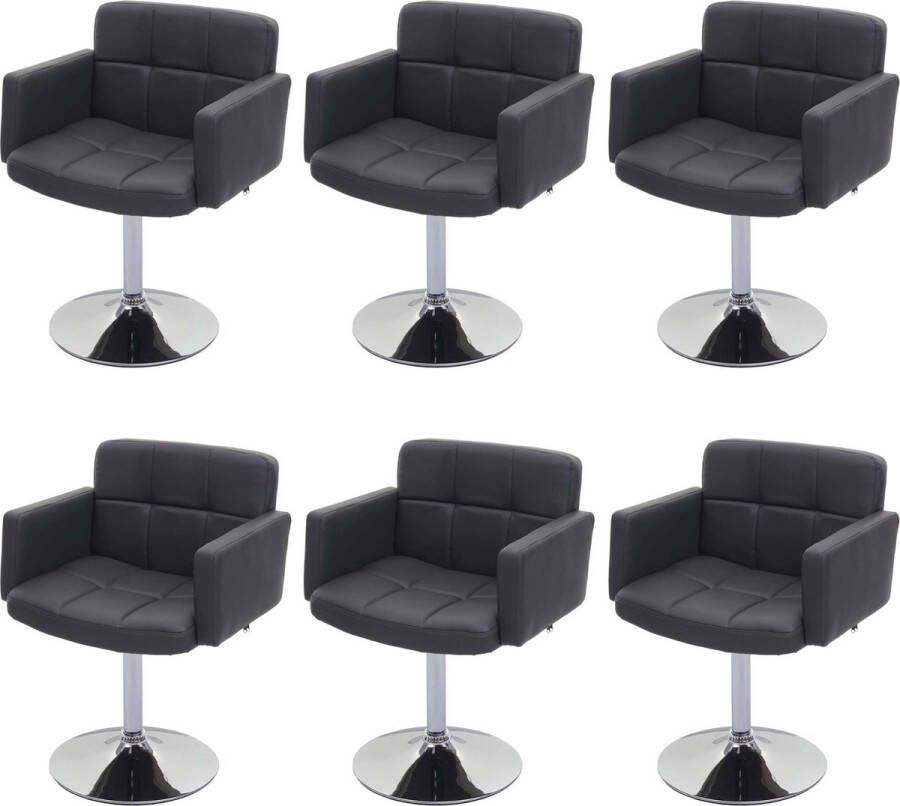 MCW Set van 6 Eetkamerstoel Orlando Keukenstoel Draaistoel Kunstleer Chroom ~ grijs