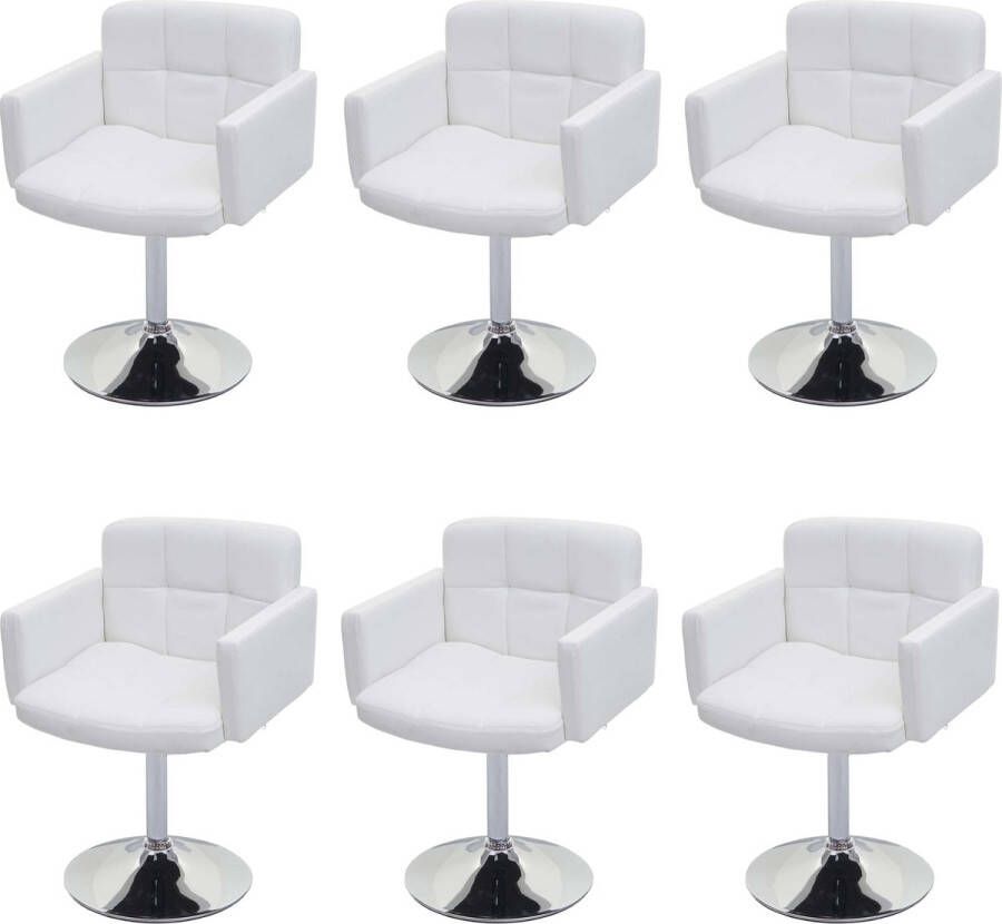 MCW Set van 6 eetkamerstoel Orlando keukenstoel draaistoel stoel kunstleer chroom ~ wit