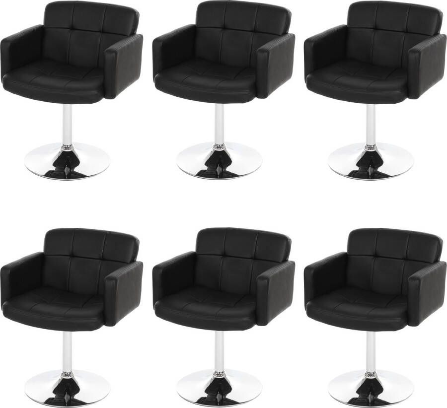 MCW Set van 6 eetkamerstoel Orlando keukenstoel draaistoel stoel kunstleer chroom ~ zwart