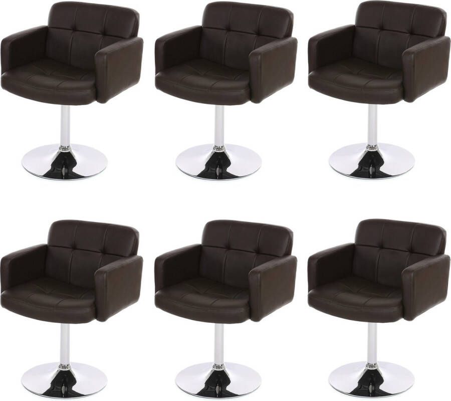 MCW Set van 6 eetkamerstoel Orlando keukenstoel draaistoel stoel kunstleer chroom ~ bruin