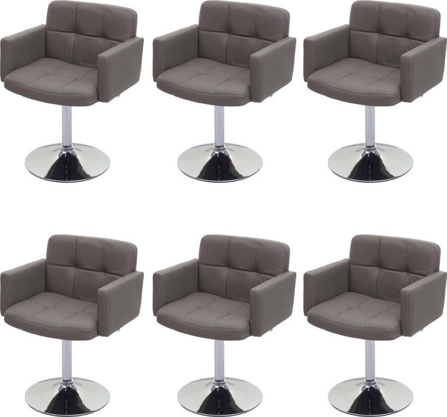 MCW Set van 6 Eetkamerstoel Orlando Keukenstoel Draaistoel Stoel Kunstleer Chroom ~ taupe-grijs
