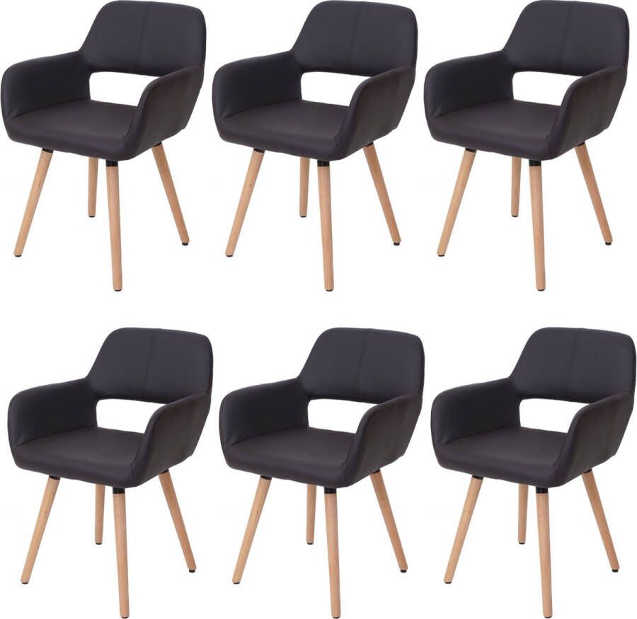 MCW Set van 6 eetkamerstoelen -A50 II keukenstoel retro jaren 50 design ~ kunstleer bruin lichtgekleurde poten