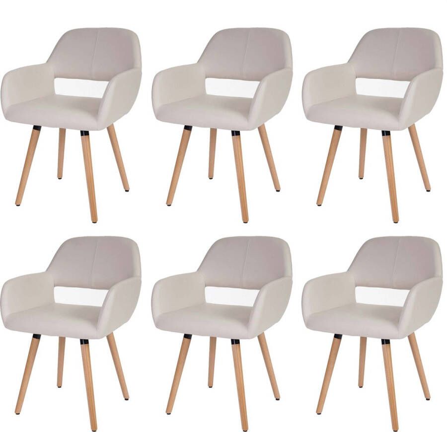 MCW Set van 6 eetkamerstoelen -A50 II keukenstoel retro jaren 50 design ~ kunstleer crème lichte poten