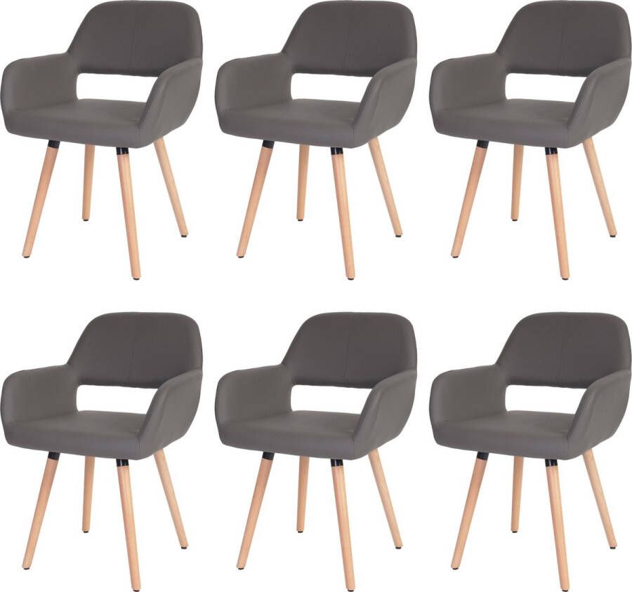 MCW Set van 6 eetkamerstoelen -A50 II keukenstoel retro jaren 50 design ~ kunstleer grijs lichte poten