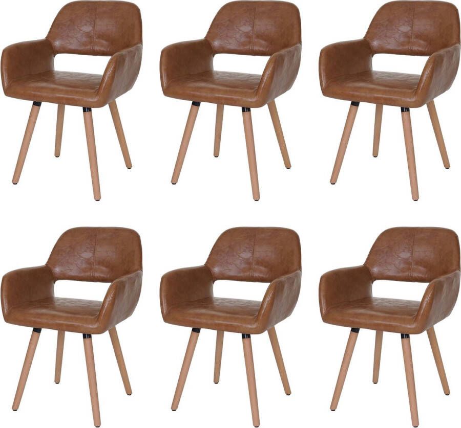 MCW Set van 6 eetkamerstoelen -A50 II keukenstoel retro jaren 50 design ~ kunstleer imitatiesuède lichtgekleurde poten