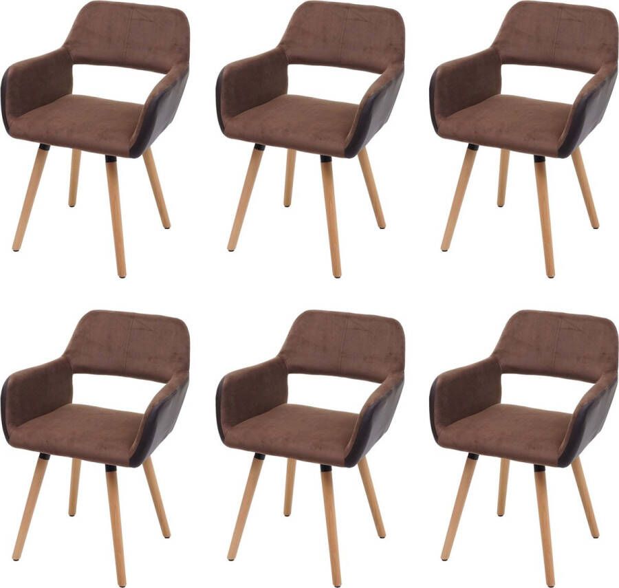 MCW Set van 6 eetkamerstoelen -A50 II keukenstoel retro jaren 50 design ~ kunstleer stof lichtbruin lichtgekleurde poten