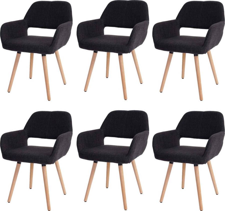 MCW Set van 6 eetkamerstoelen -A50 II keukenstoel retro jaren 50 ontwerp ~ textiel donkergrijs lichte poten