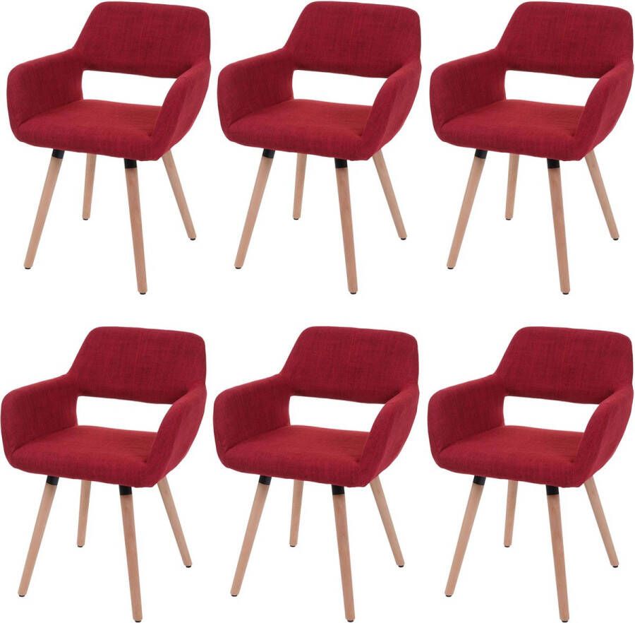 MCW Set van 6 eetkamerstoelen -A50 II keukenstoel retro jaren 50 design ~ textiel paarsrood lichtgekleurde poten