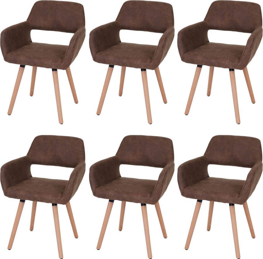 MCW Set van 6 eetkamerstoelen -A50 II keukenstoel retro jaren 50 design ~ textiel vintage bruin lichtgekleurde poten