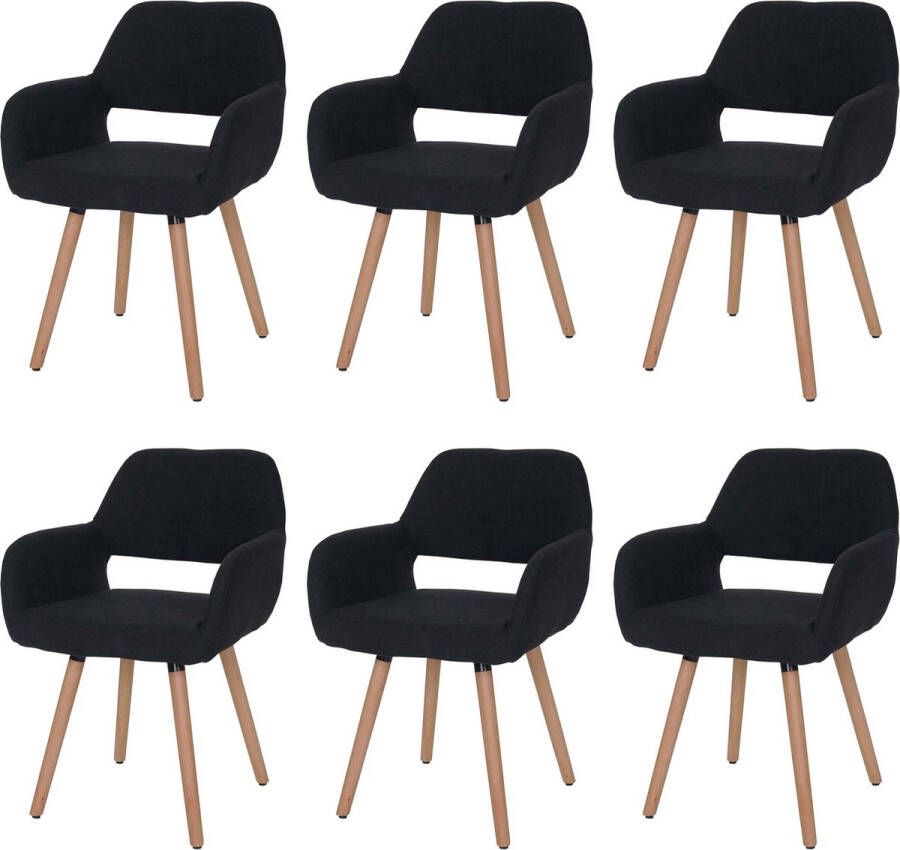 MCW Set van 6 eetkamerstoelen -A50 II keukenstoel retro jaren 50 design ~ textiel zwart-grijs lichte poten