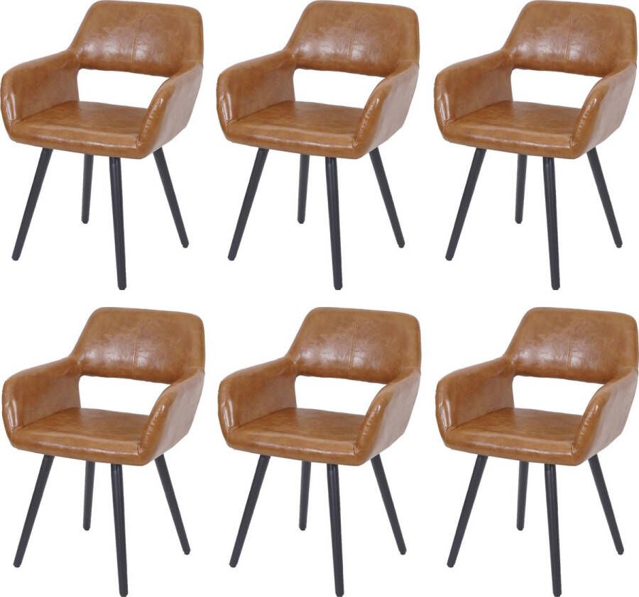 MCW Set van 6 eetkamerstoelen -A50 II keukenstoel retro jaren 50 ontwerp ~ imitatiesuède donkere poten
