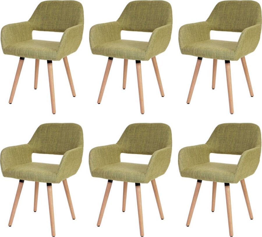 MCW Set van 6 eetkamerstoelen -A50 II keukenstoel retro jaren 50 ontwerp ~ textiel lichtgroen lichtgekleurde poten