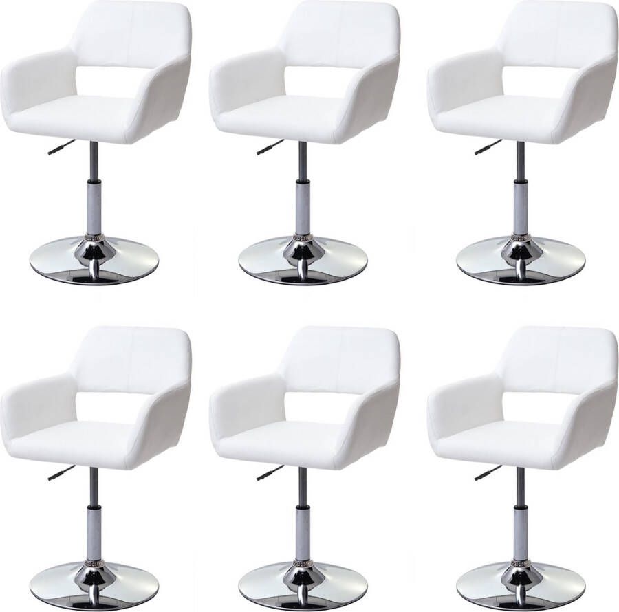MCW Set van 6 eetkamerstoelen -A50 III stoel keukenstoel retro jaren 50 kunstleer ~ wit chromen onderstel
