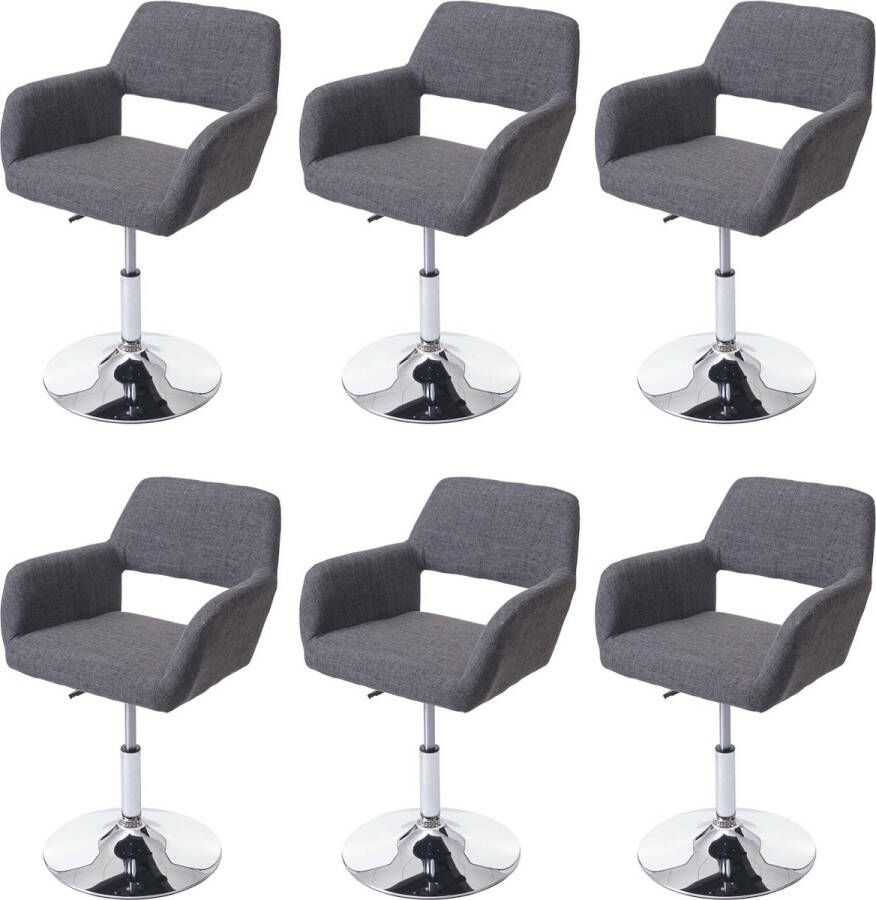 MCW Set van 6 eetkamerstoelen -A50 III stoel keuken retro jaren 50 stof textiel ~ grijs voet chroom