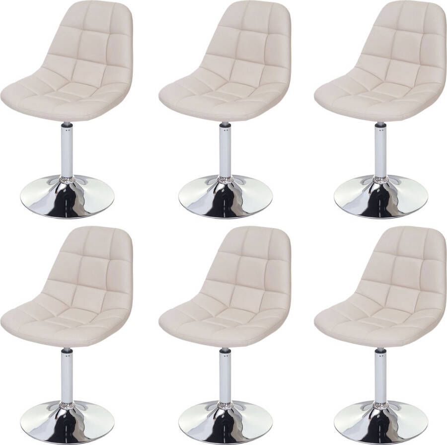 MCW Set van 6 eetkamerstoelen -A60 draaistoel chroom ~ kunstleer crème