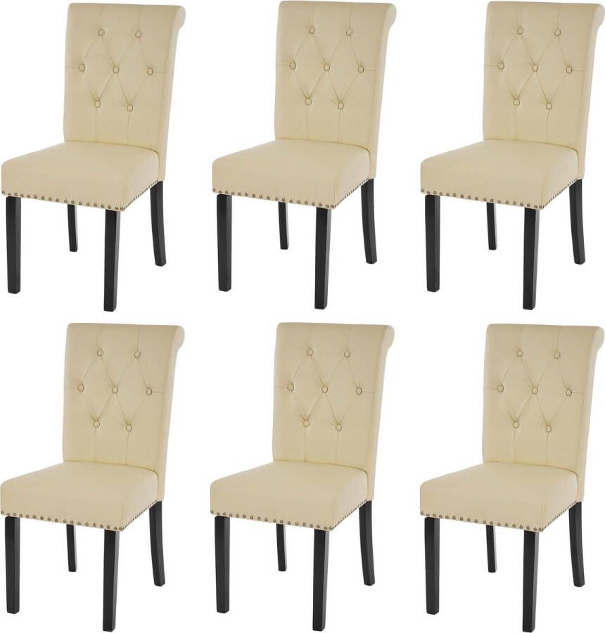 MCW Set van 6 eetkamerstoelen Chesterfield II stoel keukenstoel klinknagels ~ kunstleer crème donkere poten