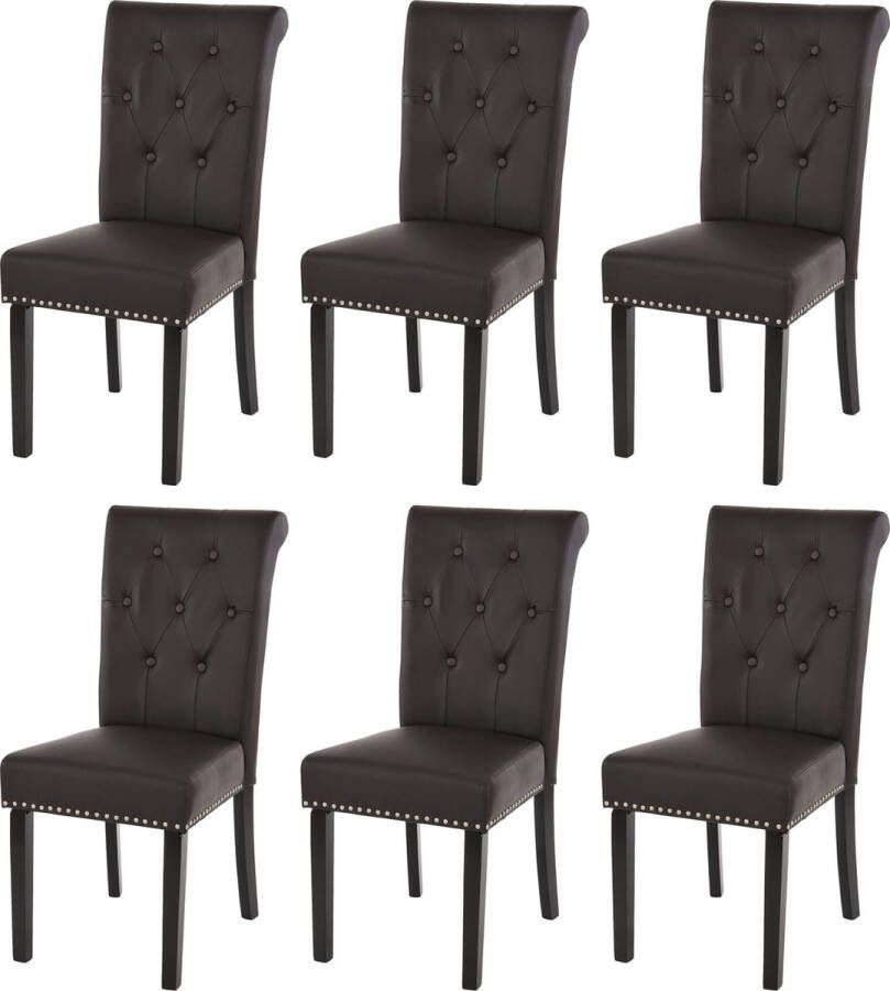 MCW Set van 6 eetkamerstoelen Chesterfield II stoel keukenstoel klinknagels ~ kunstleer koffie donkere poten