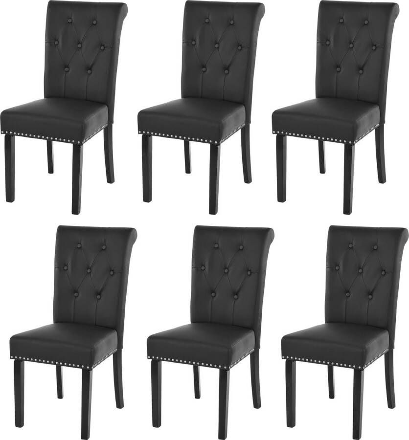 MCW Set van 6 eetkamerstoelen Chesterfield II stoel keukenstoel klinknagels ~ kunstleer zwart donkere poten