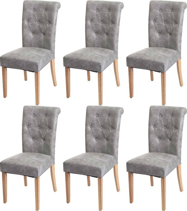 MCW Set van 6 eetkamerstoelen Chesterfield II stoel keukenstoel klinknagels ~ stof textiel lichtgrijs lichte poten