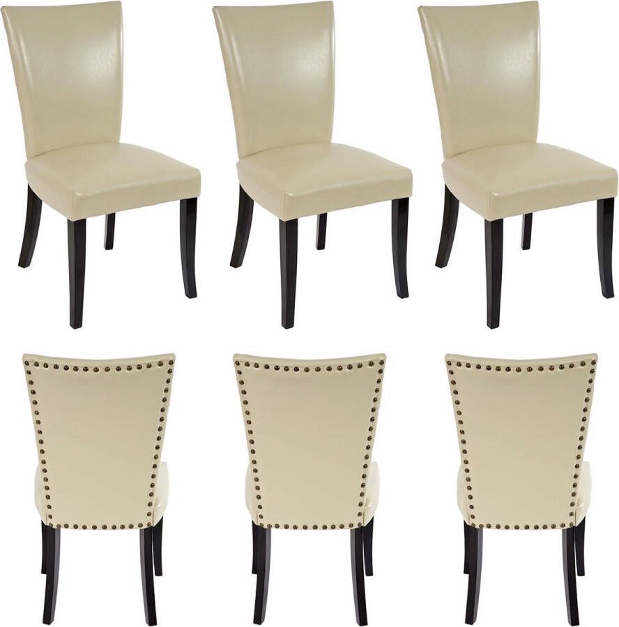 MCW Set van 6 Chesterfield eetkamerstoelen keukenstoel klinknagels MVG-gecertificeerd ~ kunstleer crème donkere poten