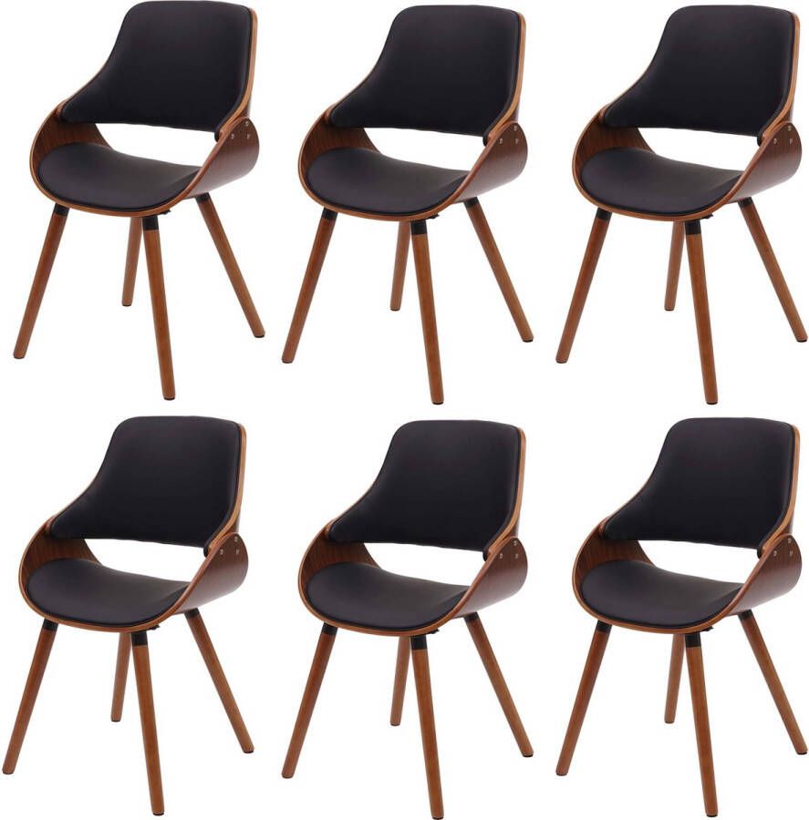 MCW Set van 6 eetkamerstoelen -D23 keukenstoel stoel retro design ~ kunstleer zwart