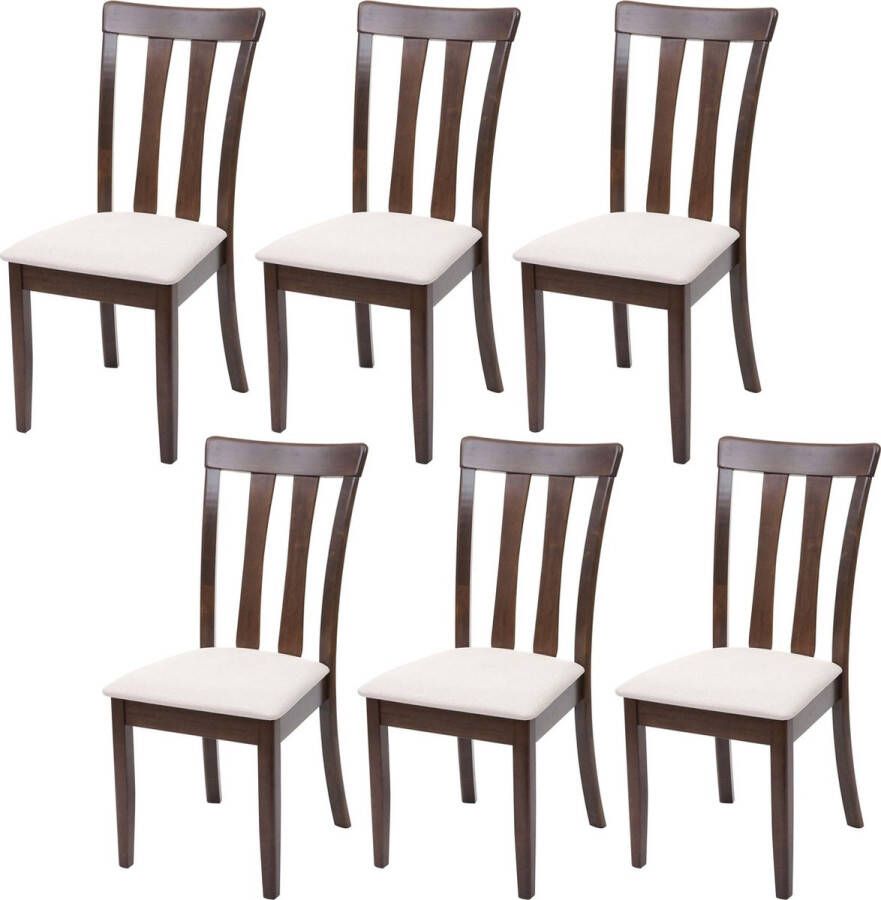 MCW Set van 6 eetkamerstoelen -G46 keukenstoel Stoel stof textiel massief hout ~ donker frame beige