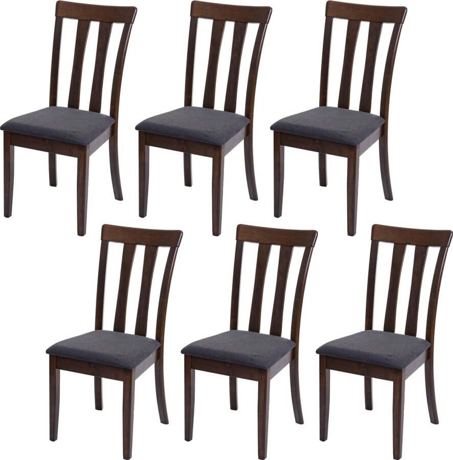 MCW Set van 6 eetkamerstoelen -G46 keukenstoel Stoel stof textiel massief hout ~ donker frame donkergrijs
