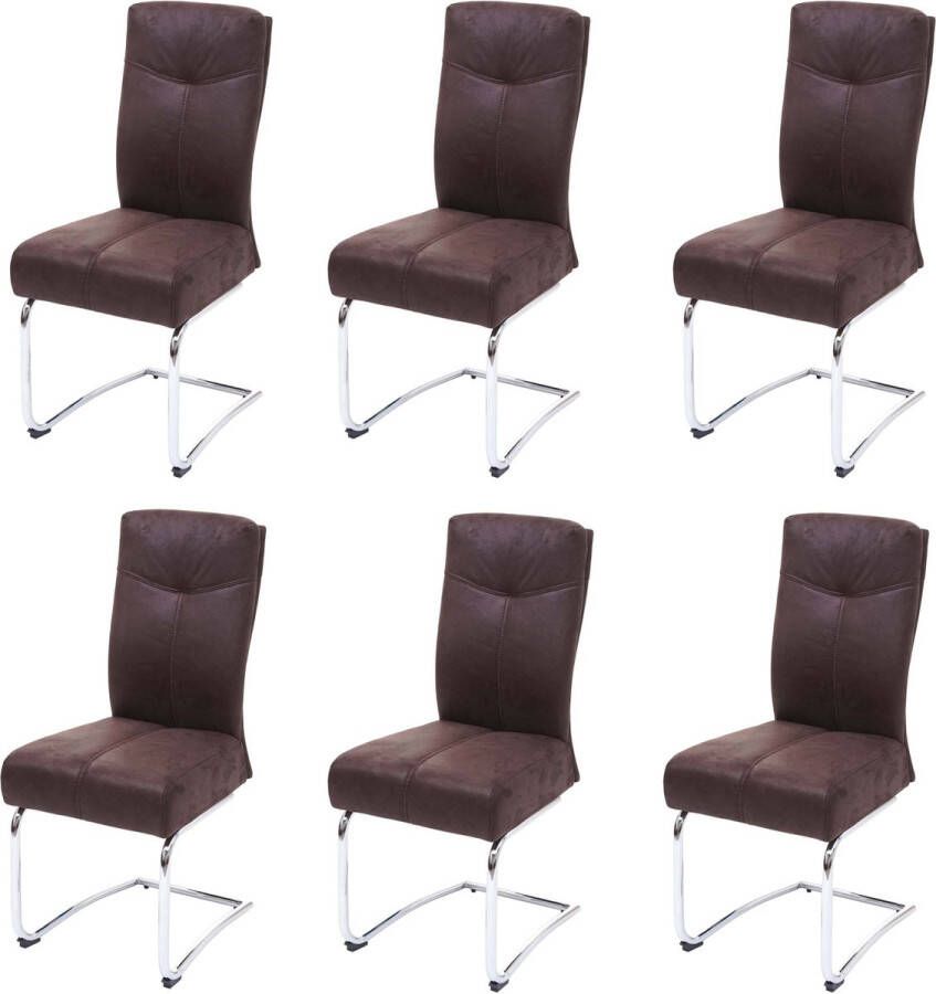 MCW Set van 6 eetkamerstoelen -G56 keukenstoel sledestoel textiel suèdelook ~ bruin