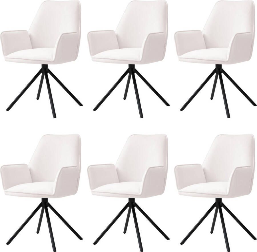 MCW Set van 6 eetkamerstoelen -G67 keukenstoel armleuning draaibare auto positie fluweel MVG ~ crème-beige zwarte poten