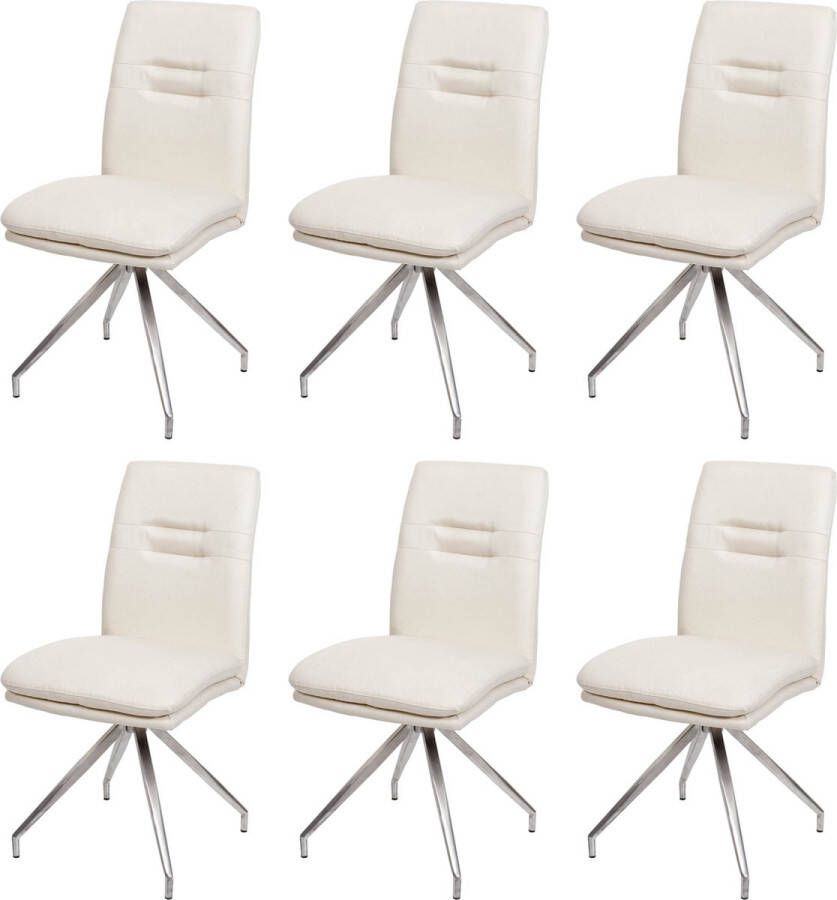 MCW Set van 6 eetkamerstoelen -H70 keukenstoel fauteuil stoel stof textiel geborsteld roestvrij staal ~ crème-beige
