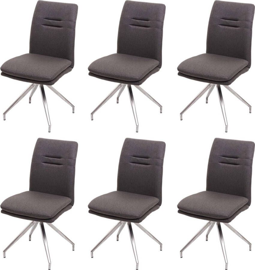 MCW Set van 6 eetkamerstoelen -H70 keukenstoel fauteuil stoel stof textiel geborsteld roestvrij staal ~ grijsbruin