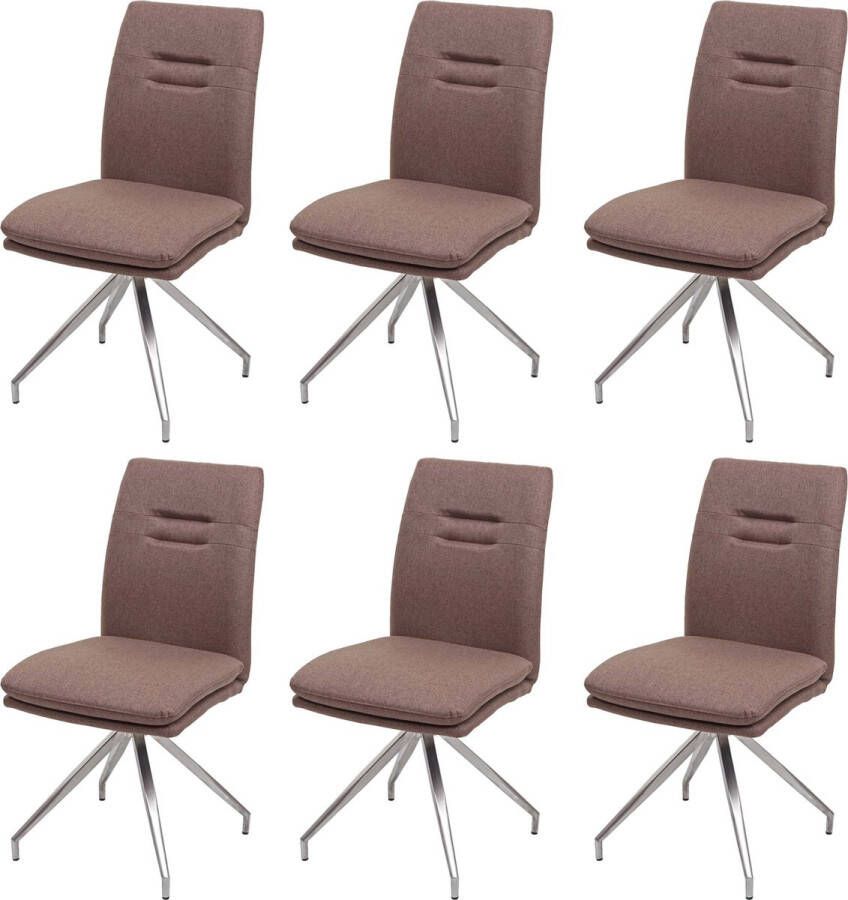 MCW Set van 6 eetkamerstoelen -H70 keukenstoel fauteuil stoel stof textiel geborsteld roestvrij staal ~ bruin
