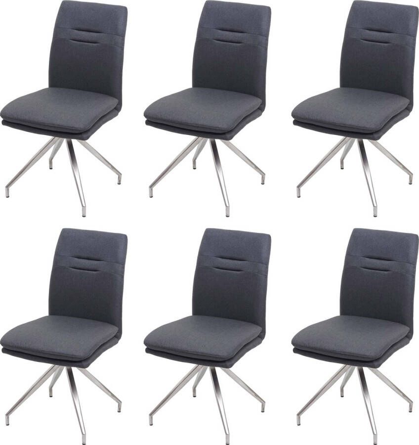 MCW Set van 6 eetkamerstoelen -H70 keukenstoel fauteuil stoel stof textiel geborsteld roestvrij staal ~ donkergrijs