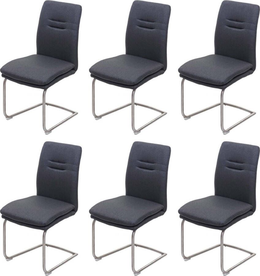 MCW Set van 6 eetkamerstoelen -H70 keukenstoel sledestoel stof textiel geborsteld roestvrij staal ~ donkergrijs