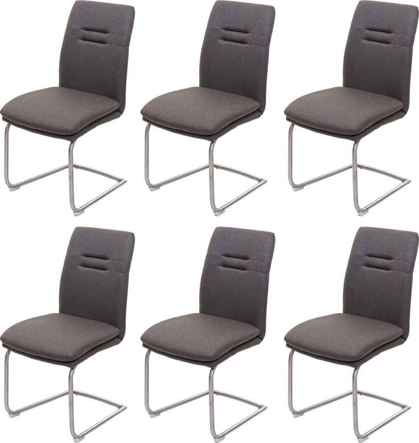 MCW Set van 6 eetkamerstoelen -H70 keukenstoel sledestoel stof textiel roestvrij staal geborsteld ~ grijsbruin