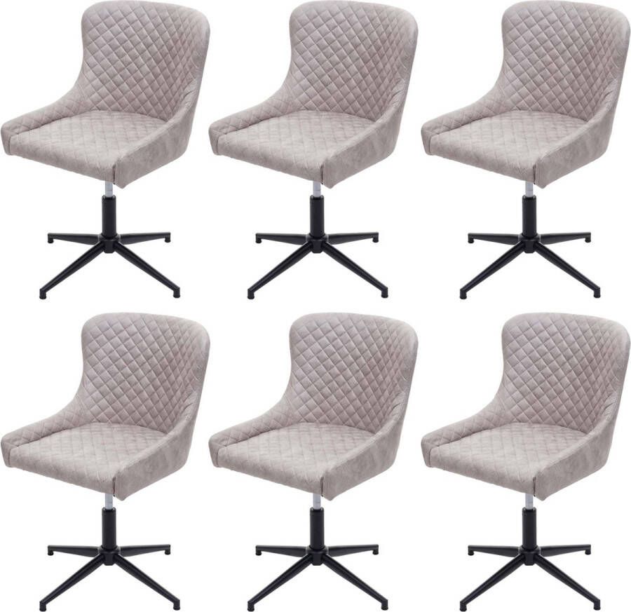MCW Set van 6 eetkamerstoelen -H79 loungestoel keukenstoel in hoogte verstelbaar draaibaar vintage metaal ~ stof textiel grijs